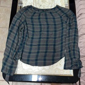 RW&CO blue and green plaid long-sleeved blouse